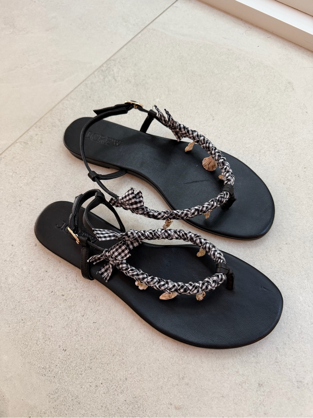 Jcrew Black Braided Gingham Detail Women's Sandals